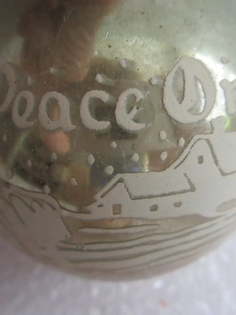 3 Shiny Brite Peace on Earth Stencil Gold Glass Christmas Ball Ornaments Vintage